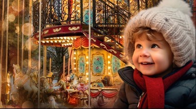 Niño junto a tiovivo