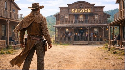 Pistolero mirando al Saloon